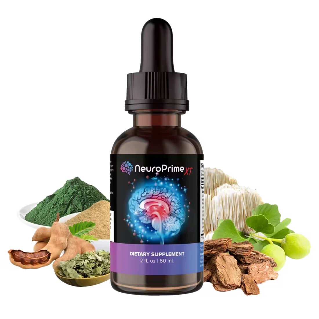 NeuroPrime XT liquid supplement bottle and botanical artwork shown in this NeuroPrime review