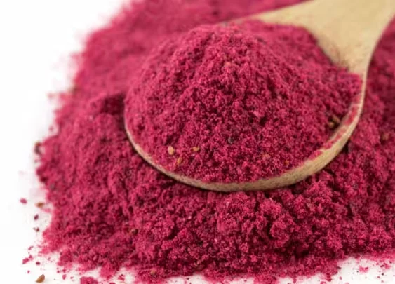 Red powder shown in the seller’s cranberry powder section